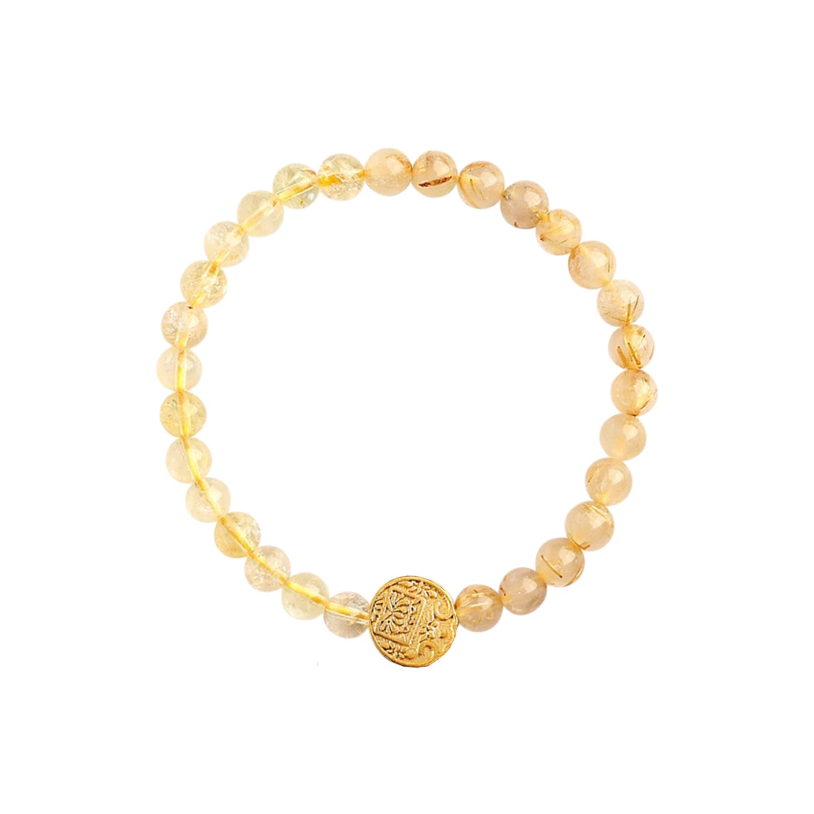 HLTYGWX Feng Shui Fünf Reichtumsgötter Perlen-Stretch-Armbänder, Citrin- und Rutilquarz-Energiekristall-Armbänder für Reichtum, Glück, Glück, Natursteine-Armband für Frauen, Männer, Meditation