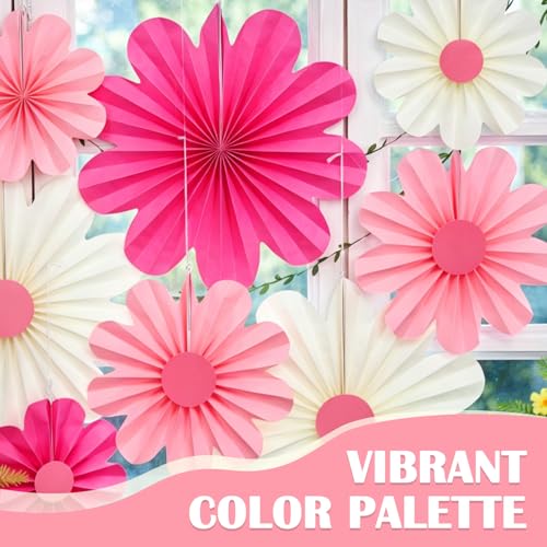 Image of SUNBEAUTY Paper Flowers Decorations Pink Daisy Paper Flowers Decorations for Wall Hanging Paper Fans Decoration Floral Backdrop Decor for Birthday Wedding Baby Shower Classroom Decoration Set of 9
