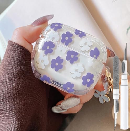 Olytop for Cute Airpods 4 Case Clear, Soft TPU Flower Air Pods 4th Generation Cover Protective Shockproof Skin Girl Women with Floral Keychain for Apple iPod 4th Gen Case - Purple