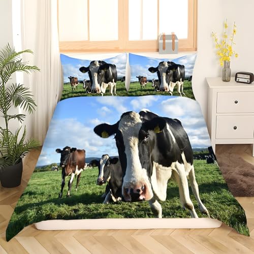 Housse de couette 90x190 fermeture éclair parure de lit vache microfibre Prairie - 3