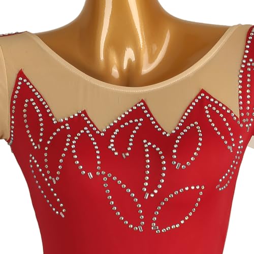 Vestido de patinação no gelo feminino de malha de strass vestido de ginástica competição vestido esp