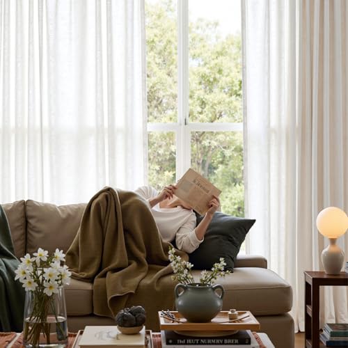 Image of jinchan Linen Curtains Light Filtering Back Tab 84x90 Inch 1 Panel White