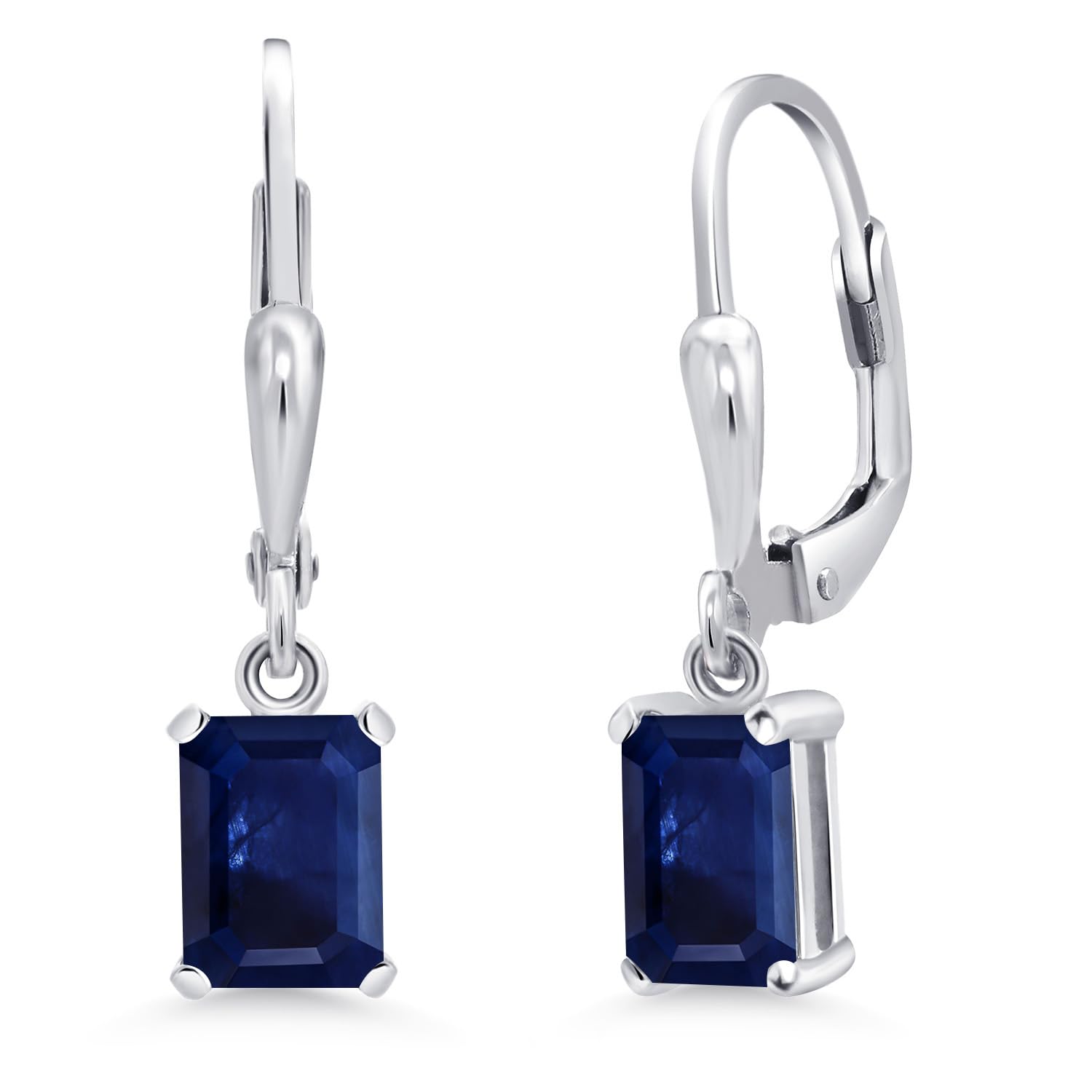 Gem Stone King Drop Dangle Leverback Earrings for Women | 925 Sterling Silver | Gemstone Birthstone | 7X5MM Emerald Cut | Fine Jewelry Gifts for Her