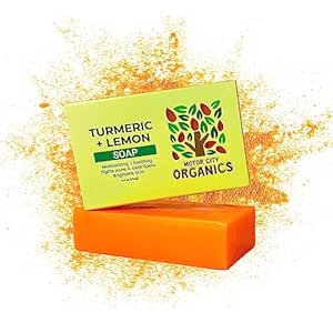 Motor City Organics' Turmeric Lemon Soap Bar for Body &amp; Face - Naturally Brighten &amp; Fight Acne | 5.3 oz | Made with Natural Ingredients. Gentle Soap – For All Skin Types
