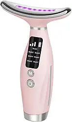 Massageador Facial LED 7 Cores, Dispositivo de Beleza para Pescoço com Fototerapia, 7 Modos de Massagem, Recarregável USB-C, Display LED (Rosa)