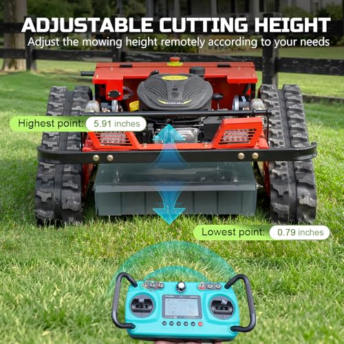 Image of INFRONT Remote Control Lawn Mower - All Terrain Tracks, 45 Slope Climbing, Gas Electric Hybrid, High Power Strong Mower