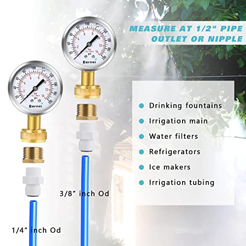 Bernoi Water Pressure Gauge Kit, Glycerin Filled Test with Lead-Free Brass Hose Fittings, 3/4'' Female Coupler Plus 5 Adapters to in Multiple Systems, 2-2/3'' dial, 0-200 Psi - Image 8