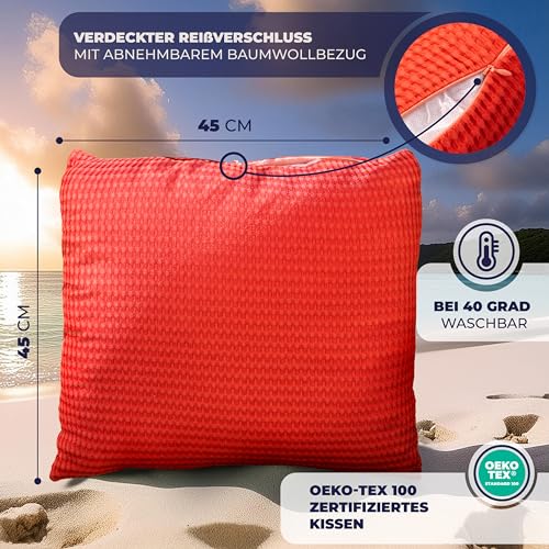 Sofa-Kissen Noah Verde 45×45 cm in Rot, Waffelpique Zierkissen