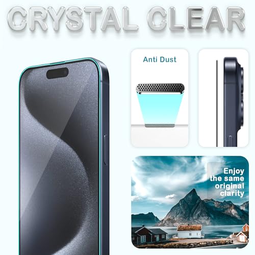 Image of ArmourPro Borderless Tempered Glass for iPhone 15 Pro Max and 14 Pro Max (6.7 Inch) with Anti Dust Mesh Filter, 9H Hardness Shatterproof, Full Screen Coverage and with Installation Kit | Pack of 2