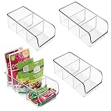 mDesign Plastic Food Storage Bin Organizer with 3 Compartments for Kitchen Cabinet, Pantry, Shelf,...
