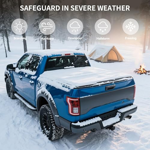 Image of OEDRO Quad Fold Hard Truck Bed Tonneau Cover Fit for Ford F150 F-150 2015-2026 with 6.5ft Bed, Black