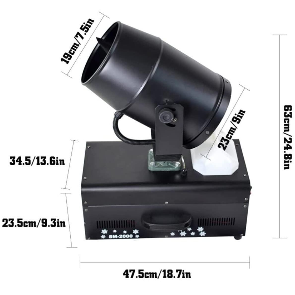 Máquina de nieve con control remoto grande de 2000 W, máquina profesional de copo de nieve oscilante de 180 °, con estuche de vuelo/control remoto, máquina de nieve portátil para exteriores, para fi