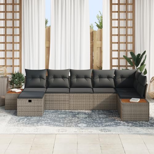 Vopese 7-teiliges Garten Sofa Set mit Kissen grau Poly Rattan Lounge...