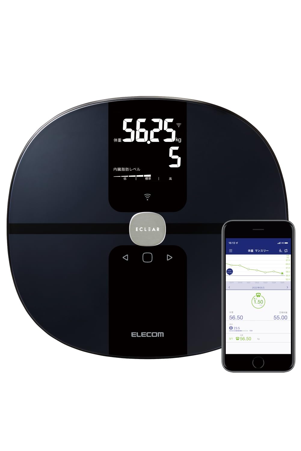 【新品】エクリア ELECOM  エレコム  HCS-WFS01BK体組成計 黒 Amazon | エレコム 体重計 体組成計 【 データ転送操作不要 Wi