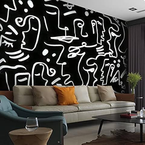 NIVFOEASC Abstract One Line Drawing Faces and Geometric Shapes Repeating PVC Wallpaper Removable Self-Adhesive Contact Paper Peel Stick Waterproof Indoor Decoration, Multicolor, 238cm x 336cm Cover