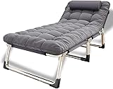 Folding Camping Cot W/Mat for Adults, Heavy Duty Outdoor Camping Bed Travel Camp Cots Camping Loungers, 5-Position Adjustable Backrest, Lightweight Tent Cot for Home Office Beach Garden