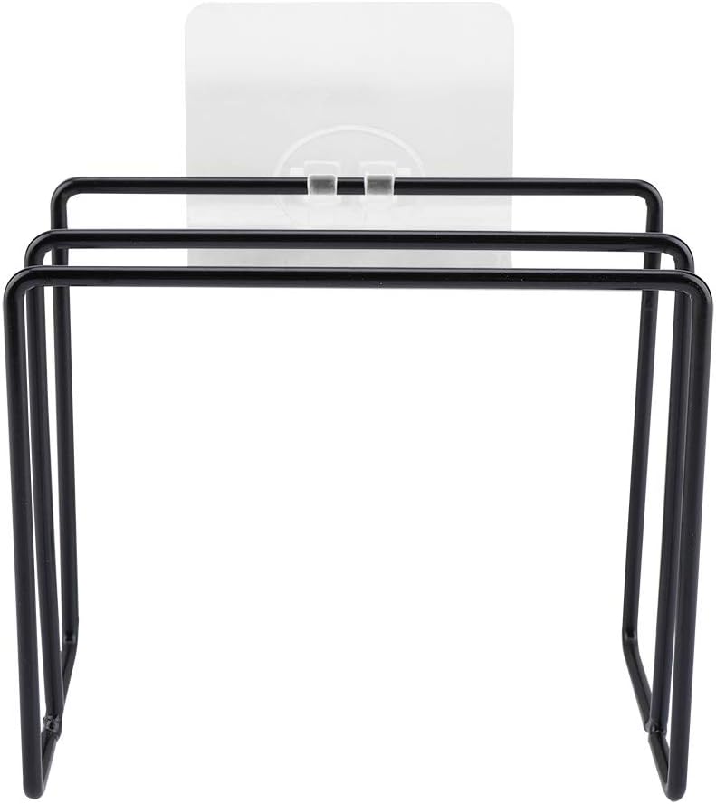 Cutting Board Rack, Lid Rack Wall Mounted Wrought Iron Cutting Board Rack Self Adhesive Lid Cutting Chopping Board Countertop Rack Holder Kitchen Organizer(Black)