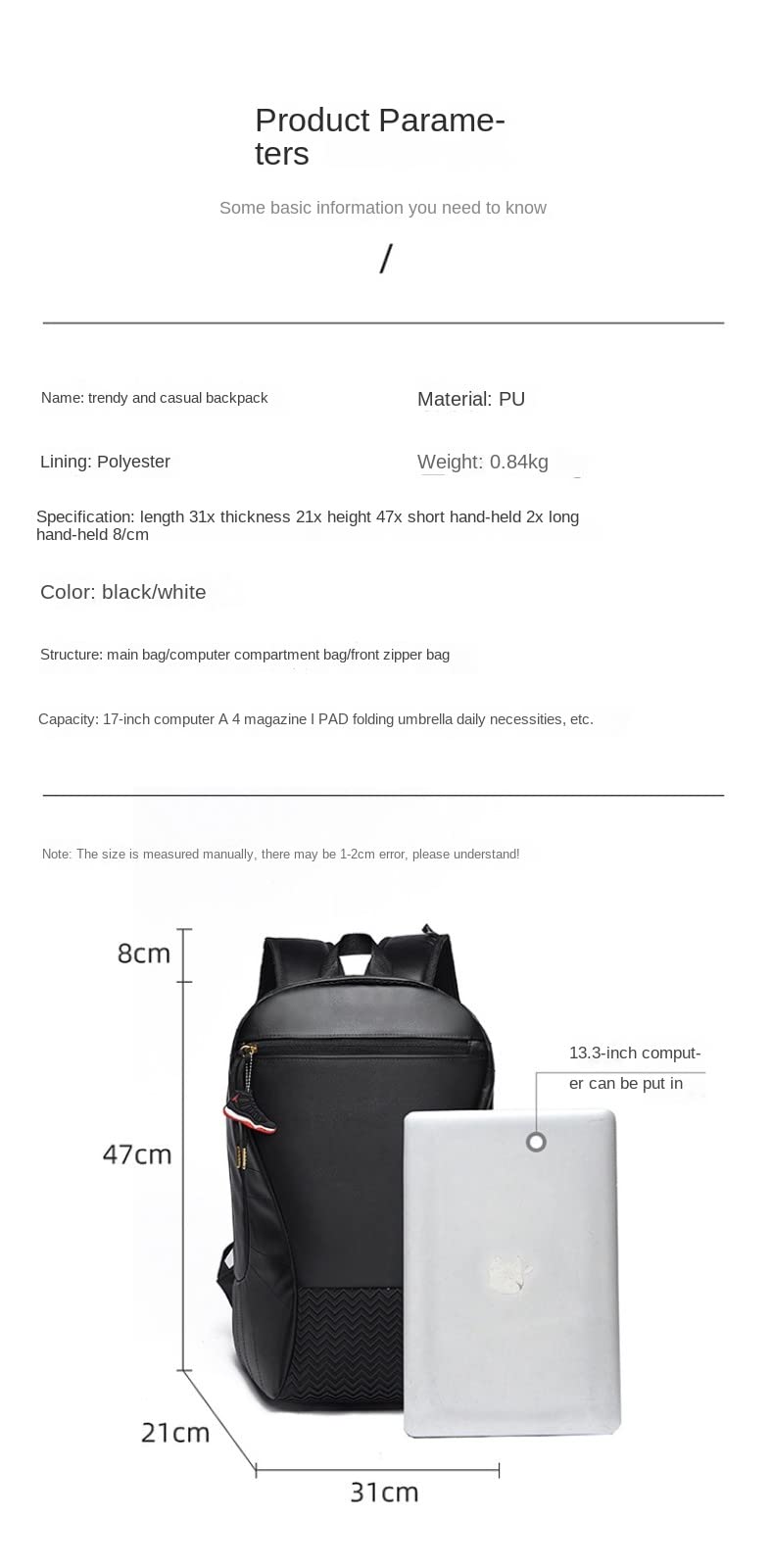 Plecak w stylu sportowym o dużej pojemności wodoodporna torba na komputer plecak podróżny laptop dla kobiet mężczyzn 35,4 cm (AJ12-calowy)