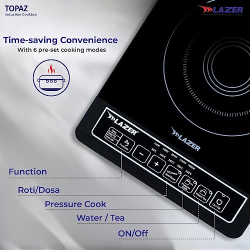 Image of Lazer Topaz Induction Cooktop with Touch Control and Wide Voltage Protection | Manual Display| 1800 Watt ( Black)