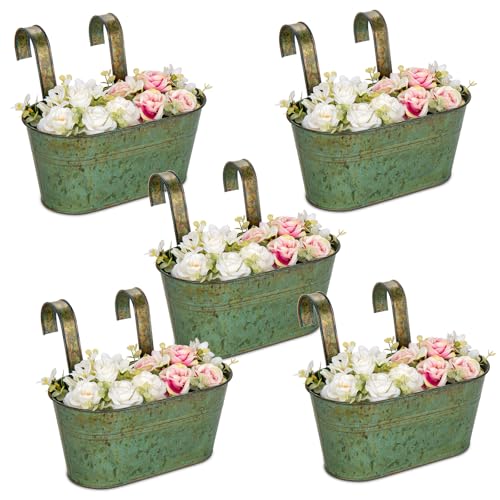 Briful 10'' Hanging Planter Outdoor 5PCS Metal Railing Planter for
