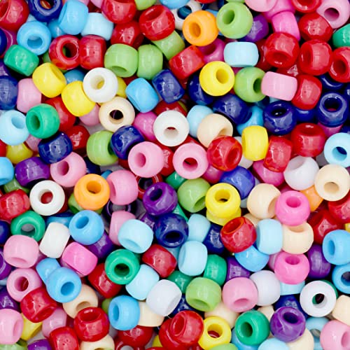 Image of 1000Pcs Pony Beads Bracelet 9mm Rainbow Plastic Barrel Pony Beads for Necklace,Hair Beads for Braids,Key Chain,Jewelry Making (Multicolor)