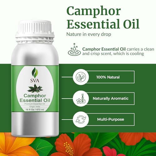 Image of SVA Camphor Essential Oil, Huge Bottle, Large Size, 16 Fl Oz (473 ml) | Camphor Oil for Diffuser, Humidifier, Steam, Spray, Body Massage, Hair, Skin, Soap Making, Candle Making & DIY Blending