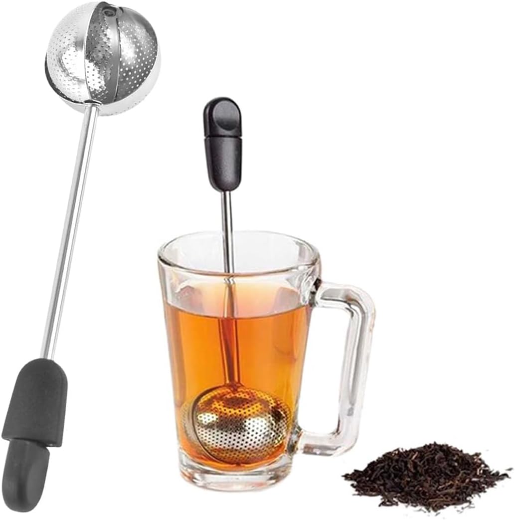 Tea Strainer, Fapiwen Tea Infuser Stainless Steel, Twisting Tea Ball Infuser, Green Tea Infuser, Reusable Loose Leaf Tea Steeper for Natural Tea & Coffee (1*Black)
