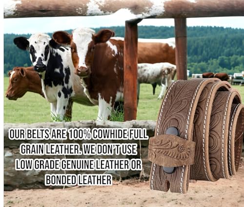 Image of F&L CLASSIC Western Belt without buckle for men - Full Grain Leather Cowboy Belts for jeans - One Piece Leather strap belt