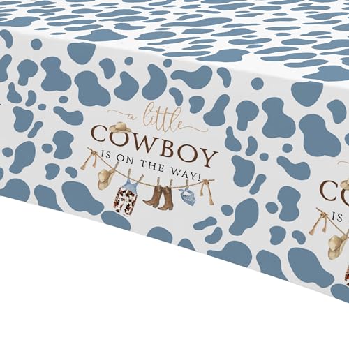 Image of Western Cowboy Baby Shower Tablecloth Decorations - Disposable Little Cowboy Baby Boy Table Decorations Tablecover, Wild West Rodeo Baby Shower Supplies Table Cloth - 3 Pack (54in x 108in)
