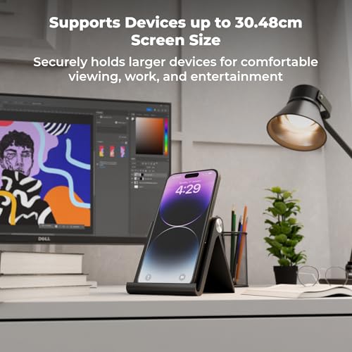 Image of Zebronics Foldable Mobile & Tablet Stand, Multi-Angle Adjustable, Supports Up to 30.48cm Devices, Lightweight & Portable Design (MTS30)