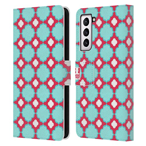 Carcasa de cuero tipo libro para Samsung S21 FE 5G Head Case Designs rosa y cian