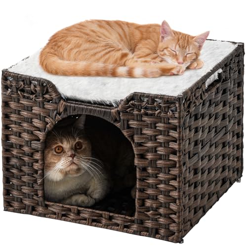 SETVSON Cat Beds Indoor Kitten House, Handwoven Rattan Cat Cave Pet Cube, Large Cat Houses, One Bed...