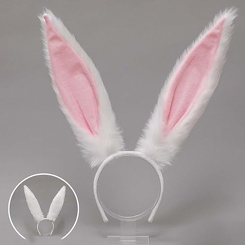 Miniatura 5 de CAKURE Diadema de orejas de conejo peludas, diadema de orejas de conejo, diadema para fiesta de cosplay, accesorios para el cabello para mujeres y