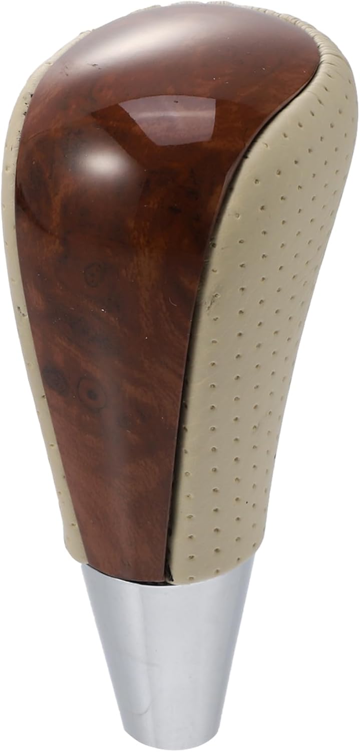 X AUTOHAUX Wood Grain Automatic Shift Knob for Toyota Camry Corolla RAV4 4Runner Lexus ES GS RX - Beige Brown Faux Leather Easy Fit