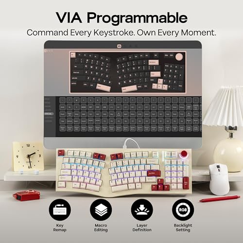Image of MechLands Feker Alice98 Ergonomic 98 Keys Custom Mechanical Keyboard, VIA Programmable, USB-C Wired Gaming Keyboard, Hot Swappable, 5 Layer Paddings, Control Knob, NKRO, RGB for Win /Mac (Beige)