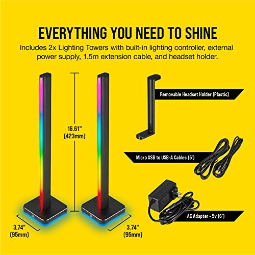 KIT INICIAL DE TORRES DE ILUMINAÇÃO INTELIGENTES CORSAIR iCUE LT100 - CD-9010002-NA