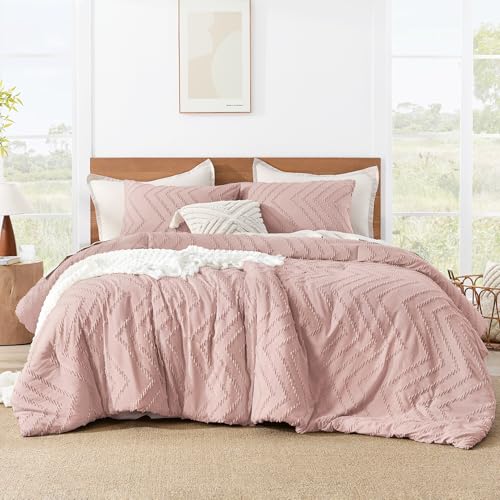 Image of Litanika Boho Queen Comforter Set, 3 Pcs Blush Pink Lightweight Bedding Set
