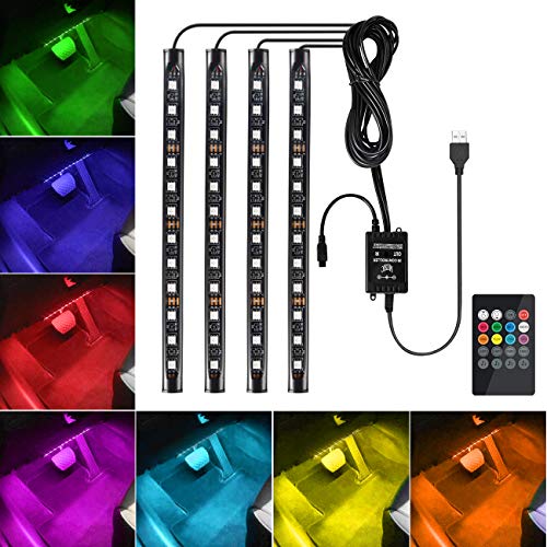 Favoto 4x12 Innenbeleuchtung LED Atmosphäre Licht Auto Innenraumbeleuchtung led Innenraum mit USB-Port und IR Fernbedienung…
