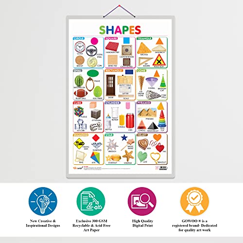 Image of GO WOO Combo of 2 Alphabet and Shapes Educational Posters for Preschool Kids Classroom Study | Learning- Charts for Kids Learning (20 inchX30 inch Inches)