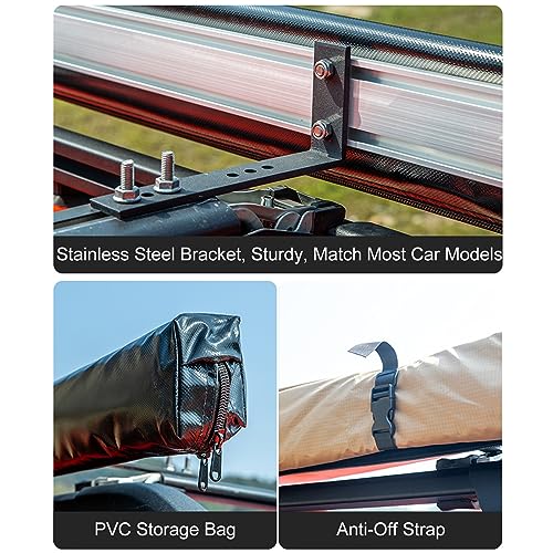 HTDRE Vehicle Sun Shade Awning with Side Cloth, Car Canopy Roof Rack Awnings Pull Out Sun Shade, Retractable Car Side Tent for Camper Vans, Motorhomes or Caravan(160x250cm 5.2x8.2ft) - Image 6