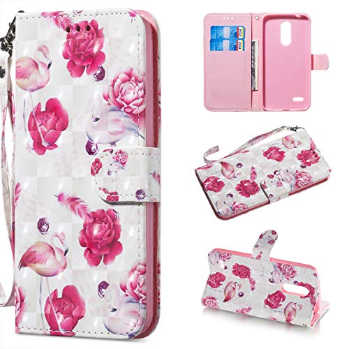 CUAgain Funda Compatible con LG K10 2018/LG K11 Piel Cuero Silicona con Tapa y Cartera Magnetica 3D Glitter Case LG K11 Antigolpes Dibujos Resistente Carcasa PU Cover Niña Chica,Flamenco Rosa