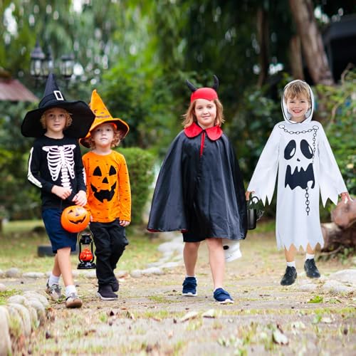 ZZOUFI Deguisement Fantôme Enfant, Deguisement pour Bébé Filles et Garçons, Costume Halloween Blanc Encapuchonné (Blanc + Noir, M) – vue 7