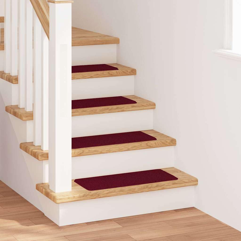 rutschfeste Treppenmatten 15 Stück Bordeaux 60 x 25 cm PP Treppenstufen Matten, Teppich Innen für Treppen, rutschfest Stufenmatten Treppenteppich