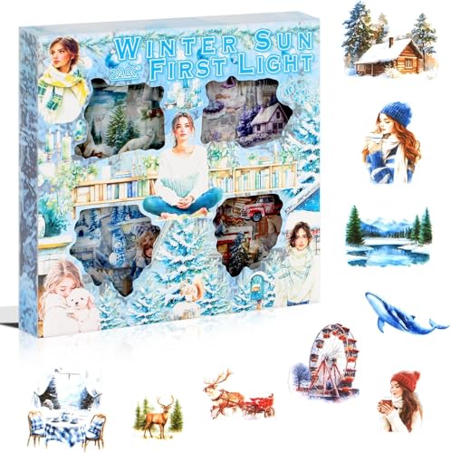 Image of FunBlast Self Adhesive 640Pcs /100 Sheets, Flowers Bloom in All Seasons Stickers, Retro Decorative Sticker's for Scrapbook, Japanese Style Sticker's for Project, Journals, Scrapbooking (Winter)