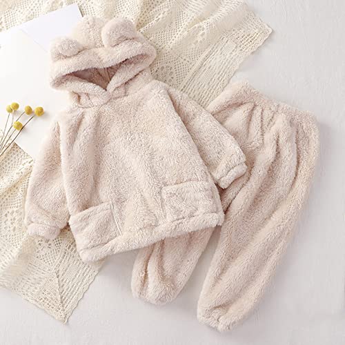Toddler Baby Girl Boy Clothes Winter Warm Hooded Bear Ear Solid Sweatshirt Tops Pants 2Pcs 1 to 5T4