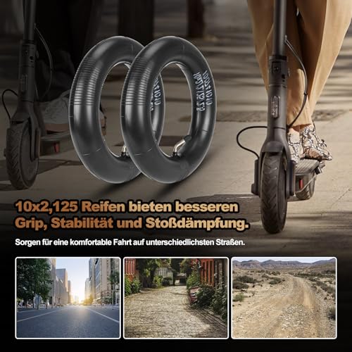 Satgoo E Scooter Schlauch 10x2.125, 2 MM Doppelte Dicker, Winkelventil 45°Verschleißfest, Stoßdämpfend, Komfortabel, 10x2.0 (54-152) Schlauch Kinderwagen, 10 Zoll – 10x1.75/2/2.125 für Kinderlaufrad