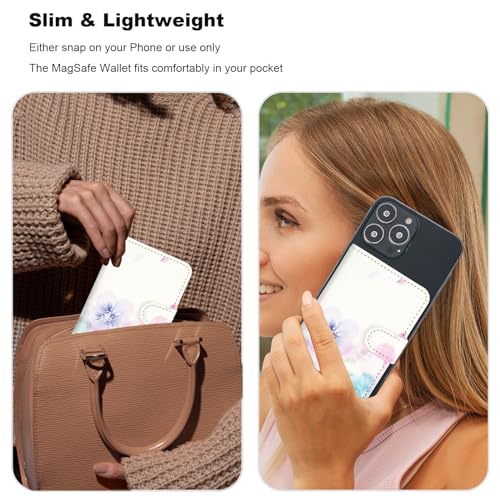 Image of HAOPINSH for MagSafe Wallet Magnetic Wallet Card Holder, Pale Flower Pattern Detachable Adjustable Flip Leather iPhone Kickstand Mag Safe Card Slots for iPhone 16 /15 /14 /13 /12 Series