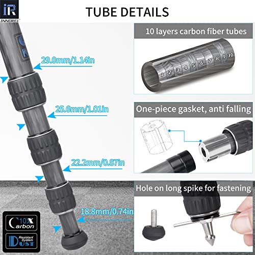 Image of INNOREL GT284C and N36 Carbon Fiber Tripod Professional Compact Tripod with Low Gravity Center Ball Head Special-Shaped Center Column 29mm Tube Max Load 20kg for DSLR Camera Heavy Duty Stand