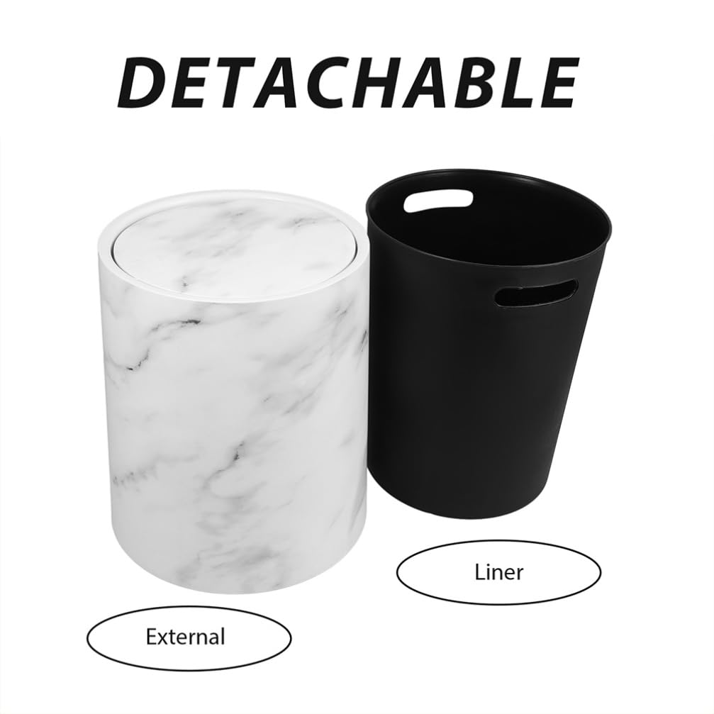 Luxshiny Bathroom Trash Bin Decorative Marble Texture Dual Waste Paper Holder for Home Office Kitchen and Bathroom Use Modern Design Wastebasket
