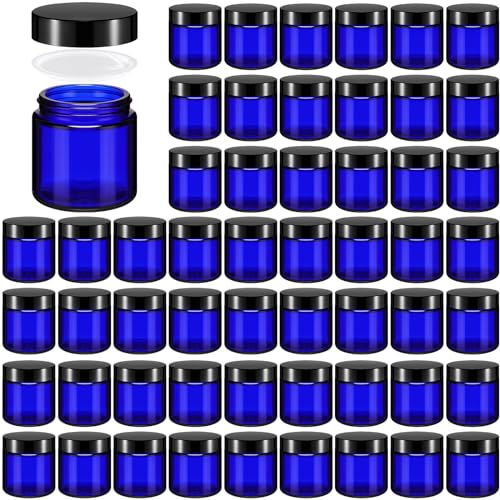 Image of Norme 64 Pcs 4 oz Glass Jars with Lids Cosmetic Jars, Black, Blue